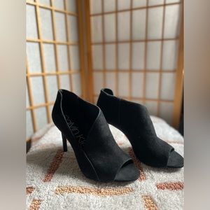 Calvin Klein Black Natassia
Suede Stiletto Peep-Toe Bootie -
Women